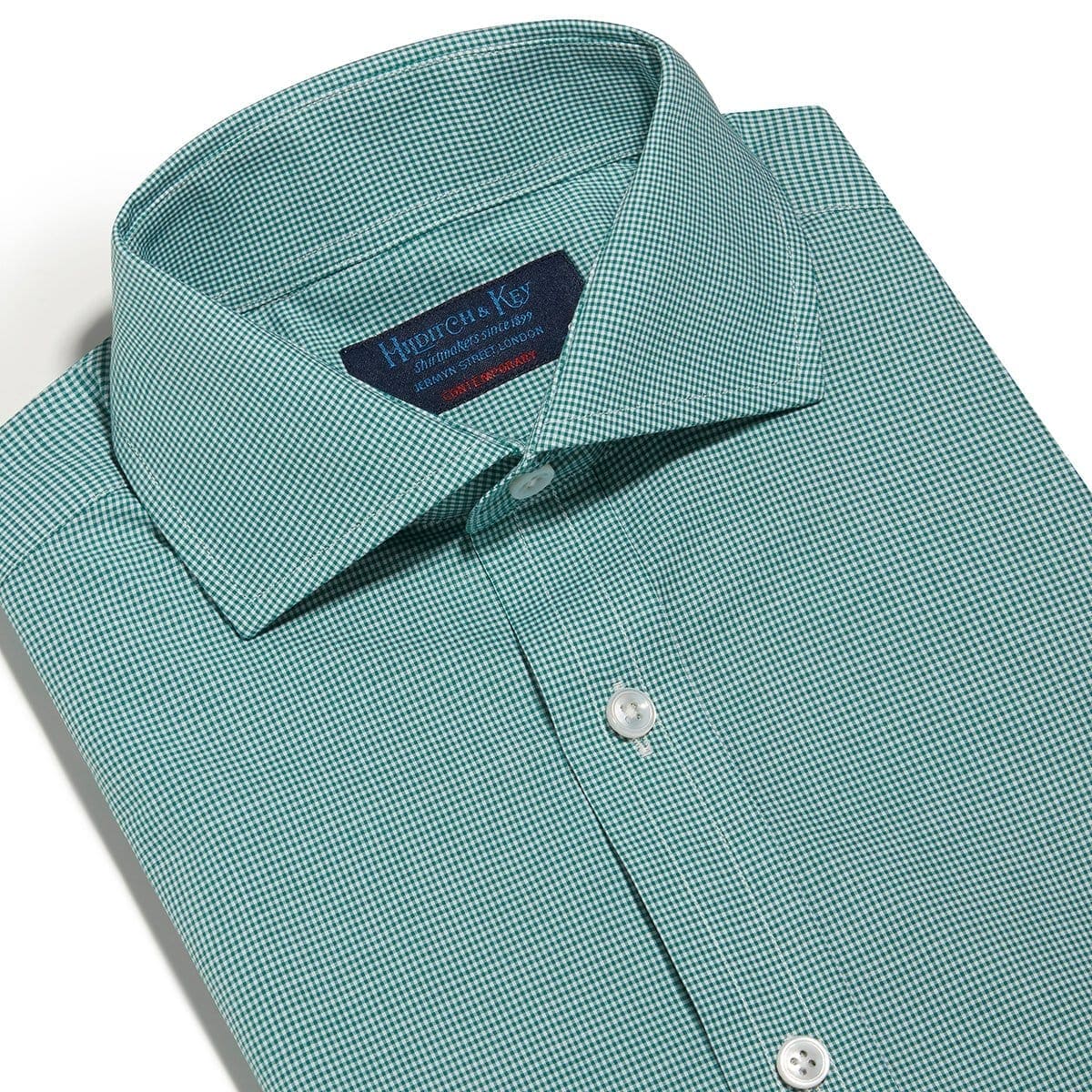 Contemporary Fit, Cut-away Collar, 2 Button Cuff Shirt In Green & White Micro Check
