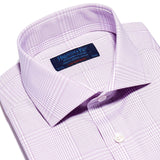 Contemporary Fit, Cut-away Collar, 2 Button Cuff Shirt In Lilac & White Graduated Check Poplin Cotton