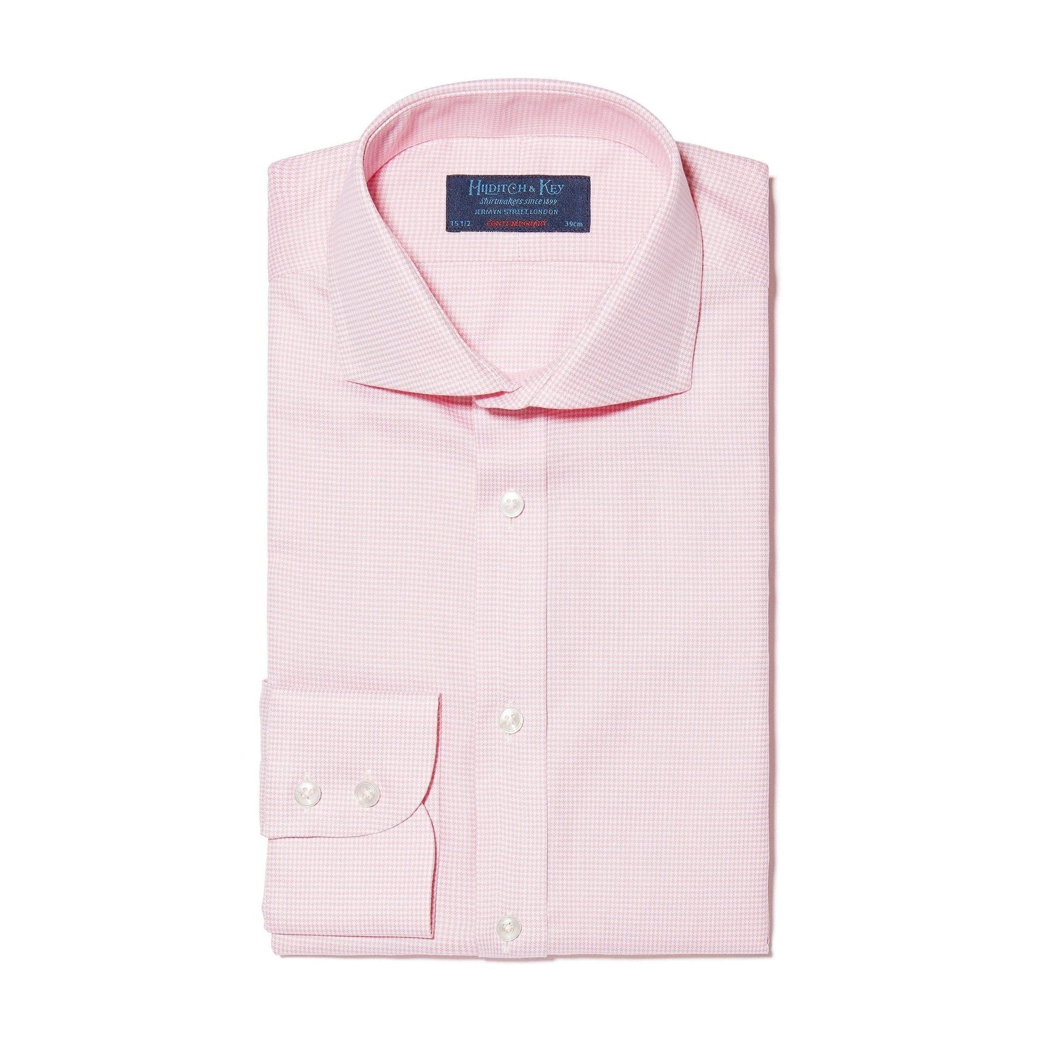 Contemporary Fit, Cut-away Collar, 2 Button Cuff Shirt in Pink Houndstooth Cotton