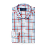 Contemporary Fit, Cut-away Collar, 2 Button Cuff Shirt In Red, Blue & White Large Check Twill Cotton
