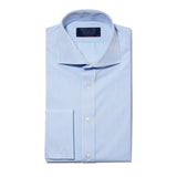 Contemporary Fit, Cut-away Collar, Double Cuff Shirt in a Blue & White Fine Bengal Poplin Cotton - Hilditch & Key