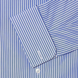 Contemporary Fit, Cut-away Collar, Double Cuff Shirt in a Blue & White Medium Bengal Poplin Cotton - Hilditch & Key