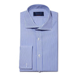 Contemporary Fit, Cut-away Collar, Double Cuff Shirt in a Blue & White Medium Bengal Poplin Cotton - Hilditch & Key