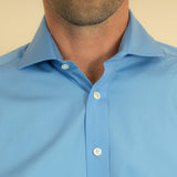 Contemporary Fit, Cut-away Collar, Double Cuff Shirt in a Plain Blue Poplin Cotton