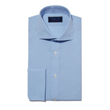 Contemporary Fit, Cut-away Collar, Double Cuff Shirt in a Plain Sky Blue Poplin Cotton - Hilditch & Key