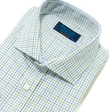 Contemporary Fit, Cutaway Collar, 2 Button Cuff Shirt in Green & Navy Twill Check