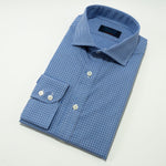 Contemporary Fit, Cutaway Collar, 2 Button Cuff Shirt in Navy & Sky Blue Check