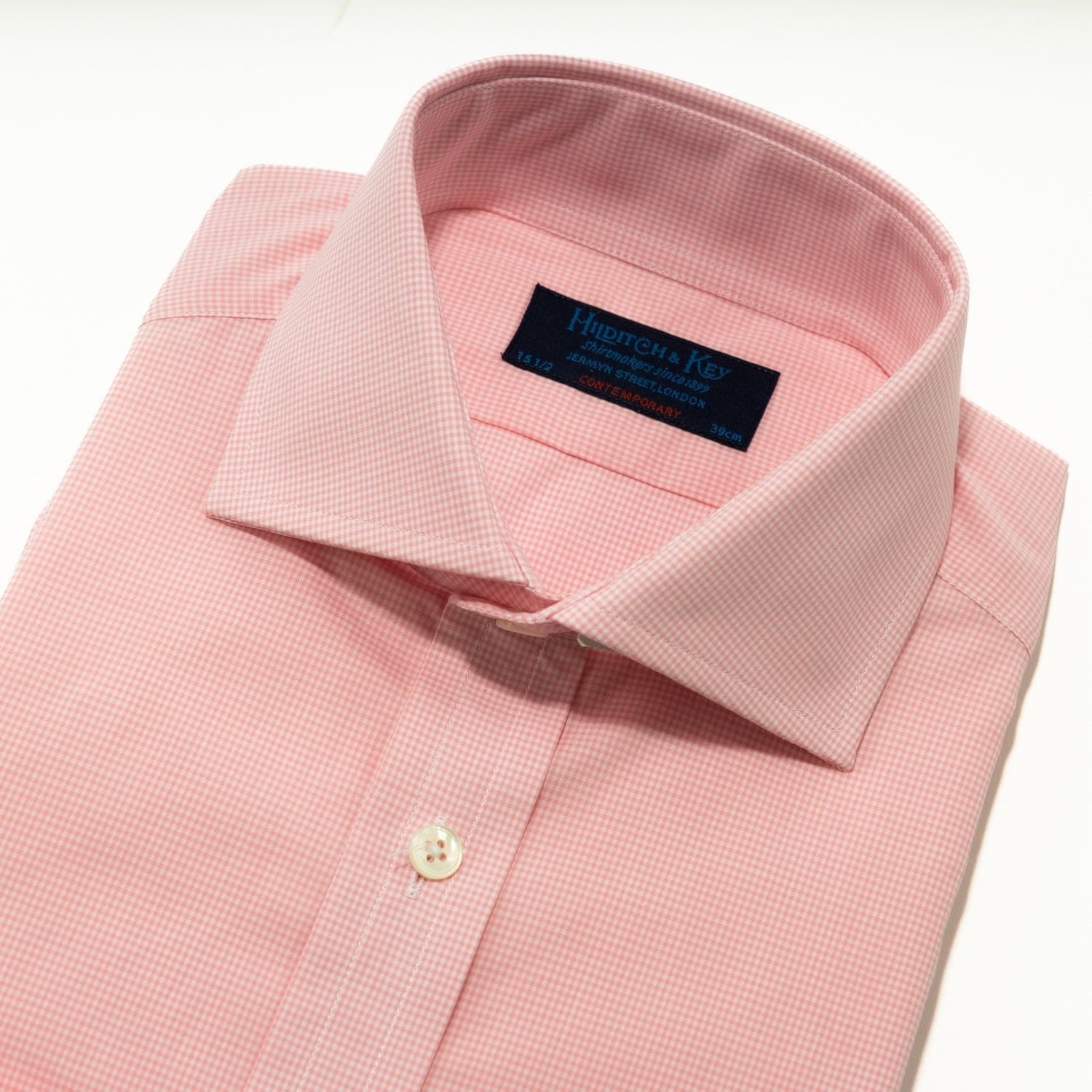 Contemporary Fit, Cutaway Collar, 2 Button Cuff Shirt in Pink Micro Check