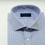 Contemporary Fit, Cutaway Collar, 2 Button Cuff Shirt in Pink & Navy Grid Check