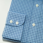 Contemporary Fit, Cutaway Collar, 2 Button Cuff Shirt in Sky Blue & Navy Check