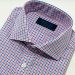 Contemporary Fit, Cutaway Collar, 2 Button Cuff Shirt in Sky Blue & Pink Check