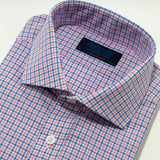 Contemporary Fit, Cutaway Collar, 2 Button Cuff Shirt in Sky Blue & Pink Check