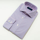 Contemporary Fit, Cutaway Collar, 2 Button Cuff Shirt in Sky Blue & Pink Check