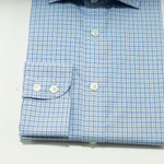 Contemporary Fit, Cutaway Collar, 2 Button Cuff Shirt in White, navy & Sky Blue Check