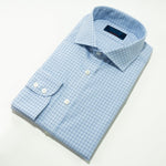 Contemporary Fit, Cutaway Collar, 2 Button Cuff Shirt in White, navy & Sky Blue Check