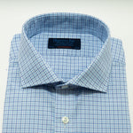 Contemporary Fit, Cutaway Collar, 2 Button Cuff Shirt in White, navy & Sky Blue Check