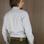 Contemporary Fit, Cutaway Collar, 2 Button Cuff Shirt White With Fine Blue Line Stripe Poplin