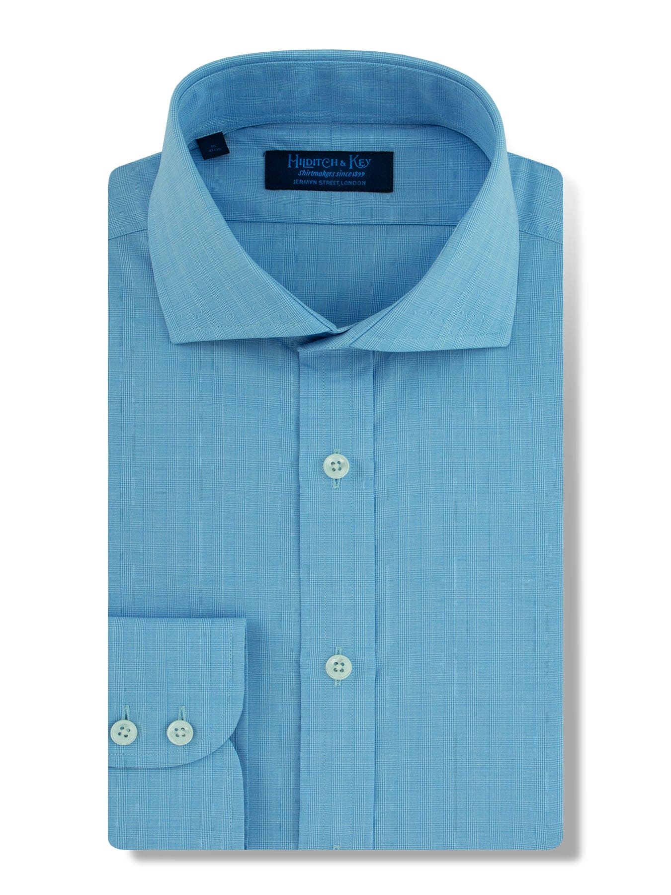 Contemporary Fit, Cutaway Collar, Two Button Cuff in Blue & White Check
