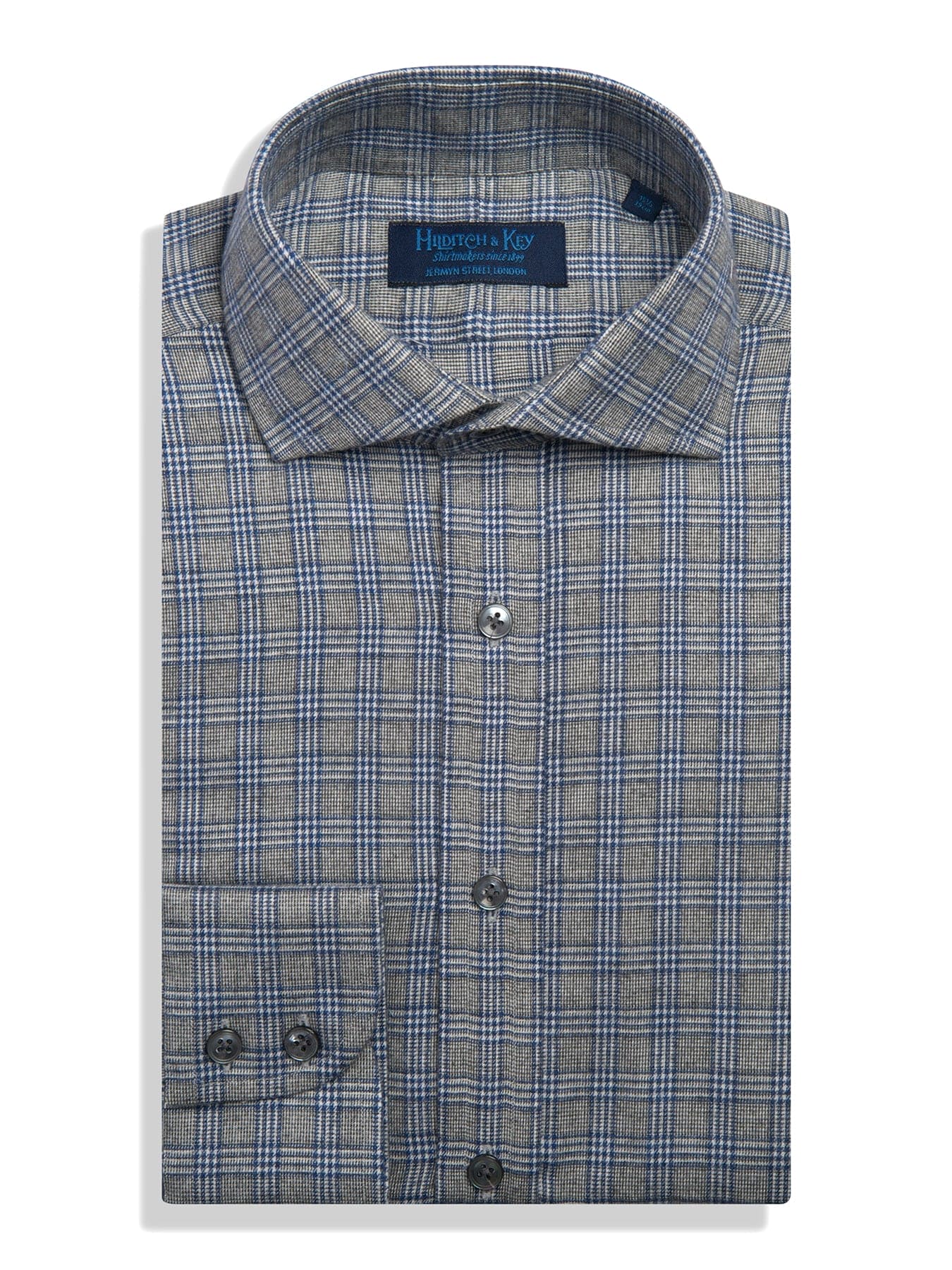 Contemporary Fit, Cutaway Collar, Two Button Cuff in Grey, Blue & White Check