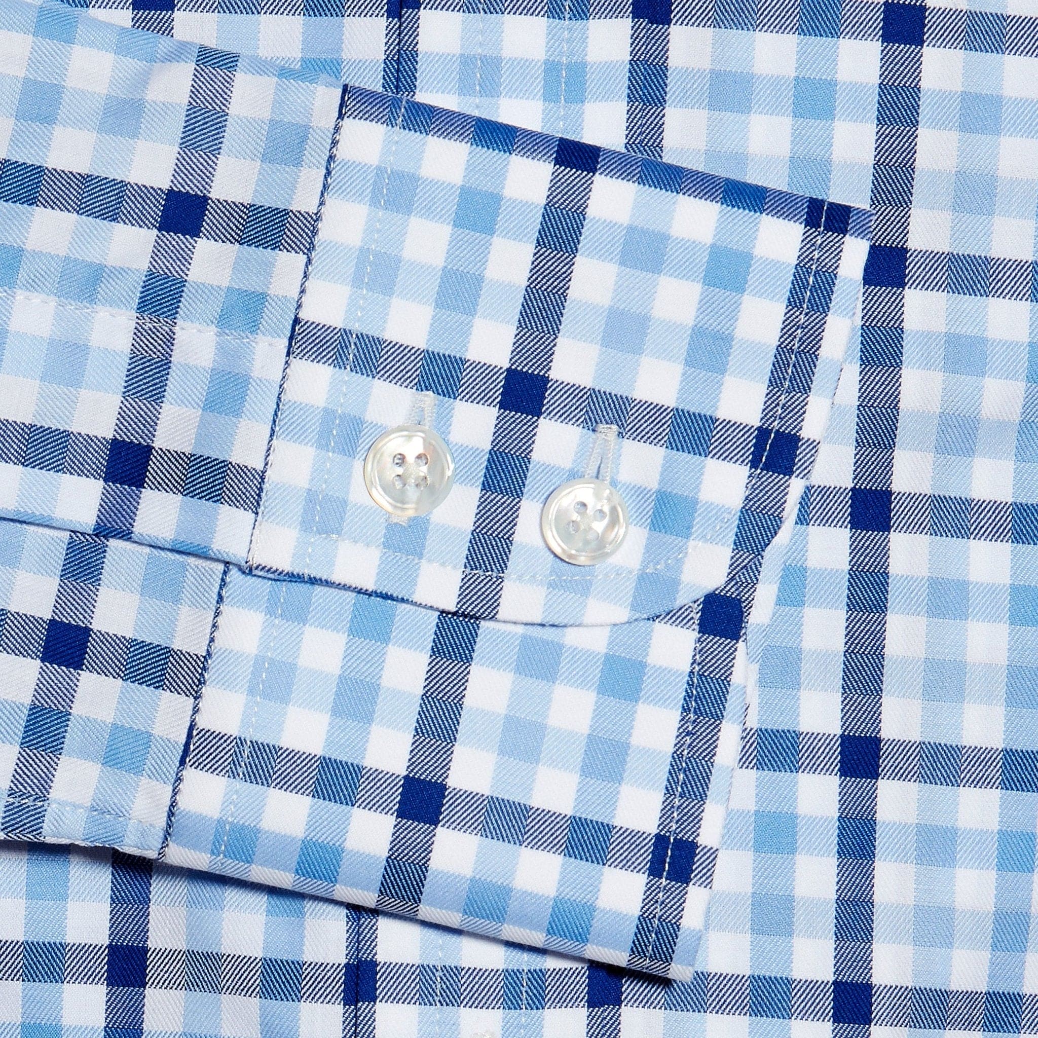 Contemporary Fit, Cutaway Collar, Two Button Cuff in White With Blue & Navy Large Twill Check