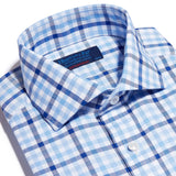 Contemporary Fit, Cutaway Collar, Two Button Cuff in White With Blue & Navy Large Twill Check