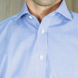 Contemporary Fit, Cutaway Collar, Two Button Cuff Shirt In Blue Broken Line Check