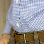 Contemporary Fit, Cutaway Collar, Two Button Cuff Shirt In Blue & White Fine Check - Hilditch & Key
