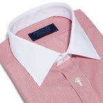 Contemporary Fit, White Classic Collar, White Double Cuff in White With Red Stripe