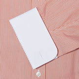 Contemporary Fit, White Classic Collar, White Double Cuff Shirt in a Orange & White Bengal Stripe Poplin Cotton