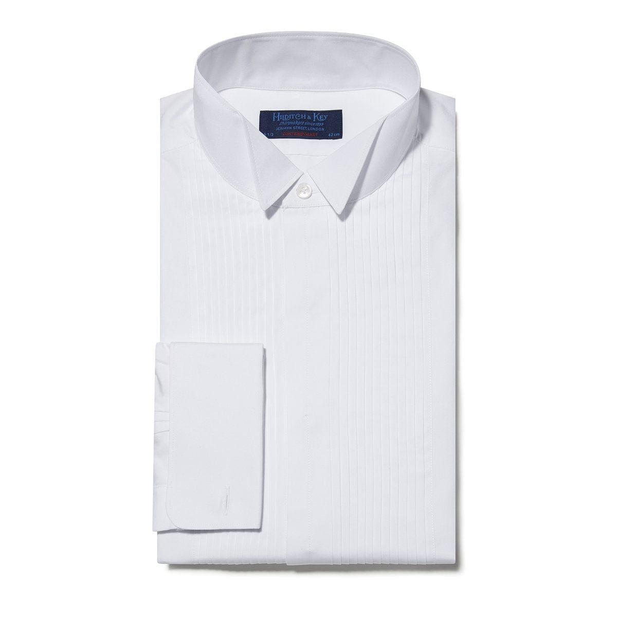Contemporary Fit, Wing Collar, Double Cuff Dress Shirt With Pleated Front