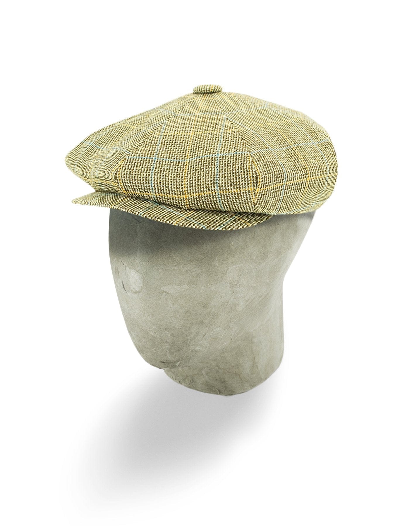 Bates Cream with Blue & Orange Overcheck Wool Gatsby Cap - Hilditch & Key
