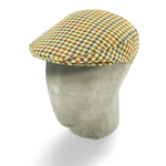 Bates Brand New Cream with Blue, Red & Brown Houndstooth Overcheck Wool Flat Cap - Hilditch & Key