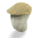 Bates Brand New Cream with Blue, Red & Brown Houndstooth Overcheck Wool Flat Cap - Hilditch & Key