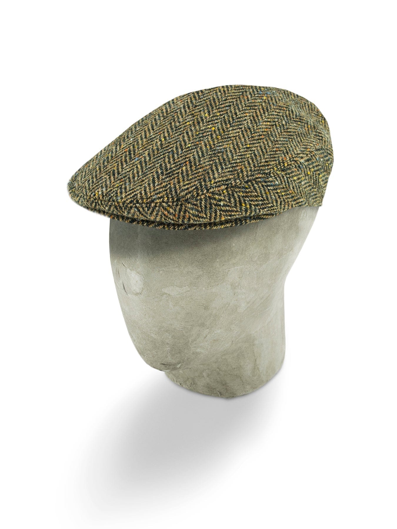 Dark Brown & Beige Herringbone Wool Flat Cap
