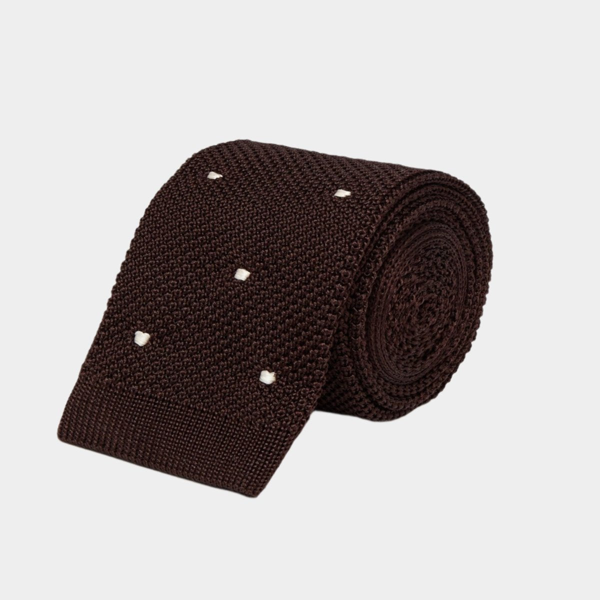 Dark Brown Knitted Silk Tie Spots
