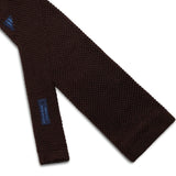 Dark Brown Knitted Silk Tie with White Spots