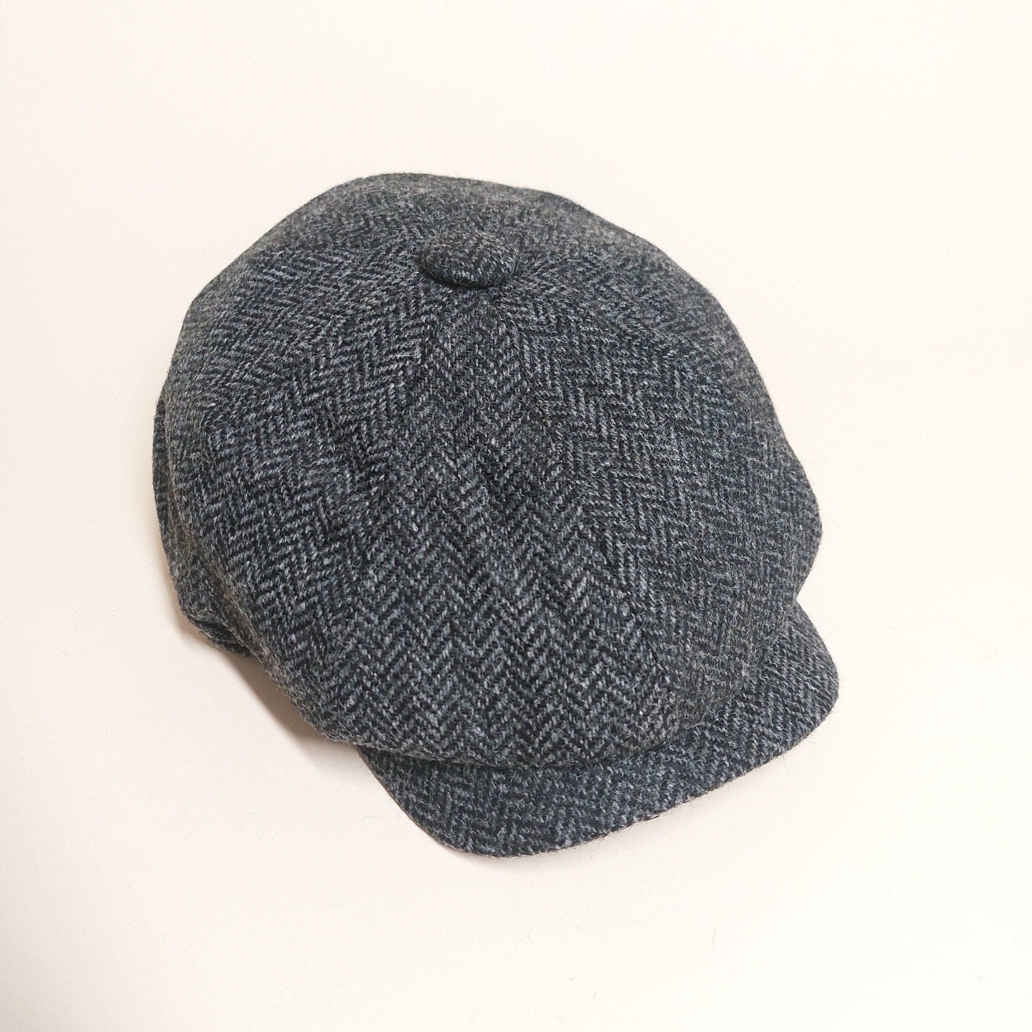 Dark Grey Herringbone 100% Wool Made In England Gatsby Cap