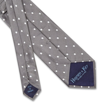 Dark Grey Twill with White Spots Woven Silk Tie