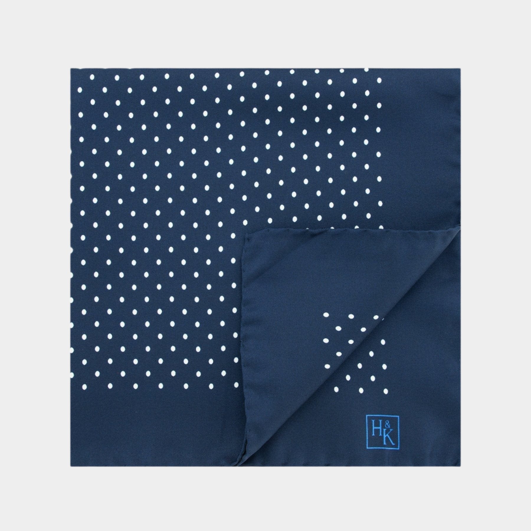 Dark Navy Silk Handkerchief with White Medium Spots
