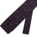 Dark Purple Knitted Silk Tie with White Spots