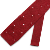 Deep Red Knitted Silk Tie with White Spots