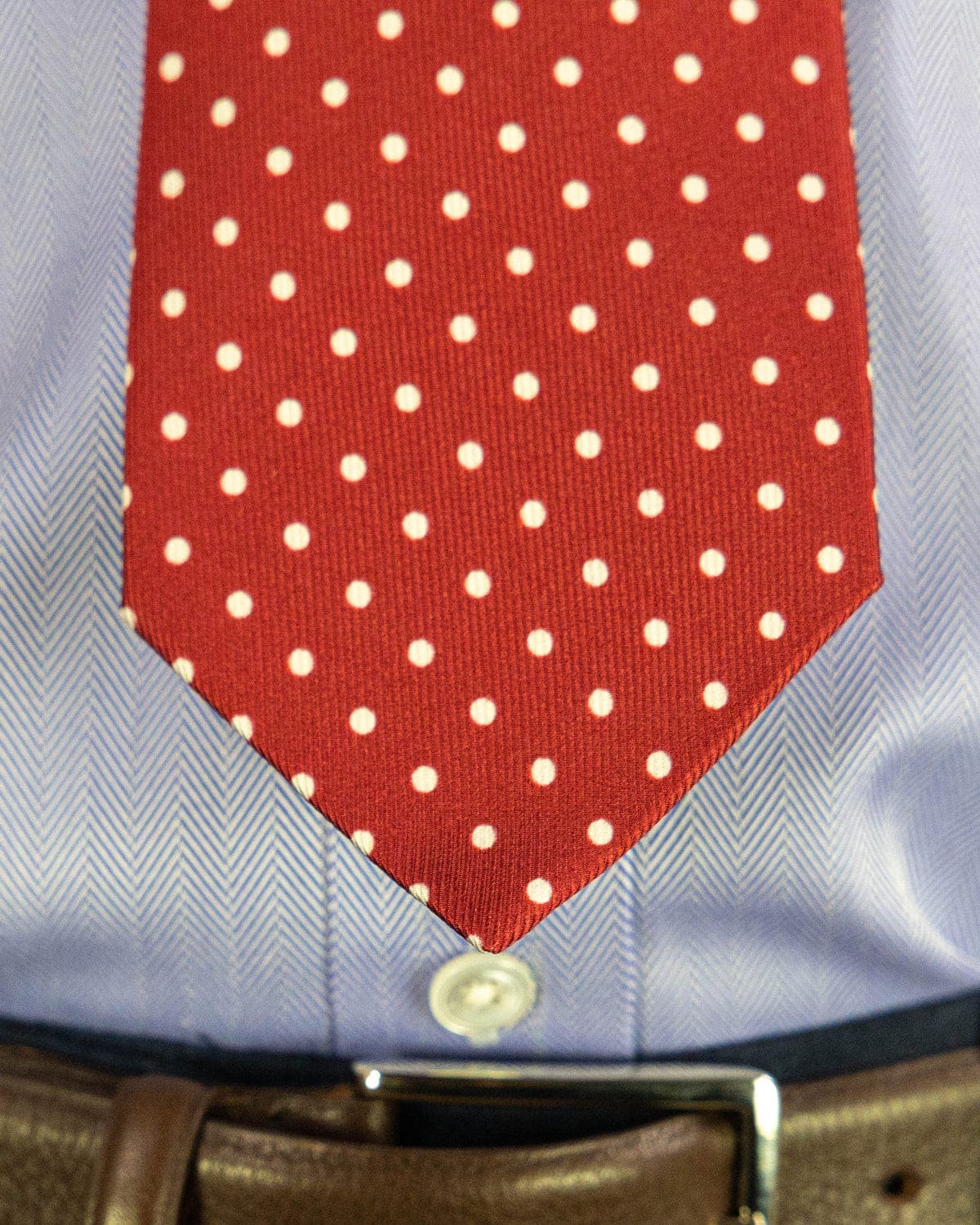 Deep Red Printed Silk Tie with White Medium Spots