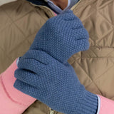 Denim Blue Moss Stitch 100% Cashmere Gloves