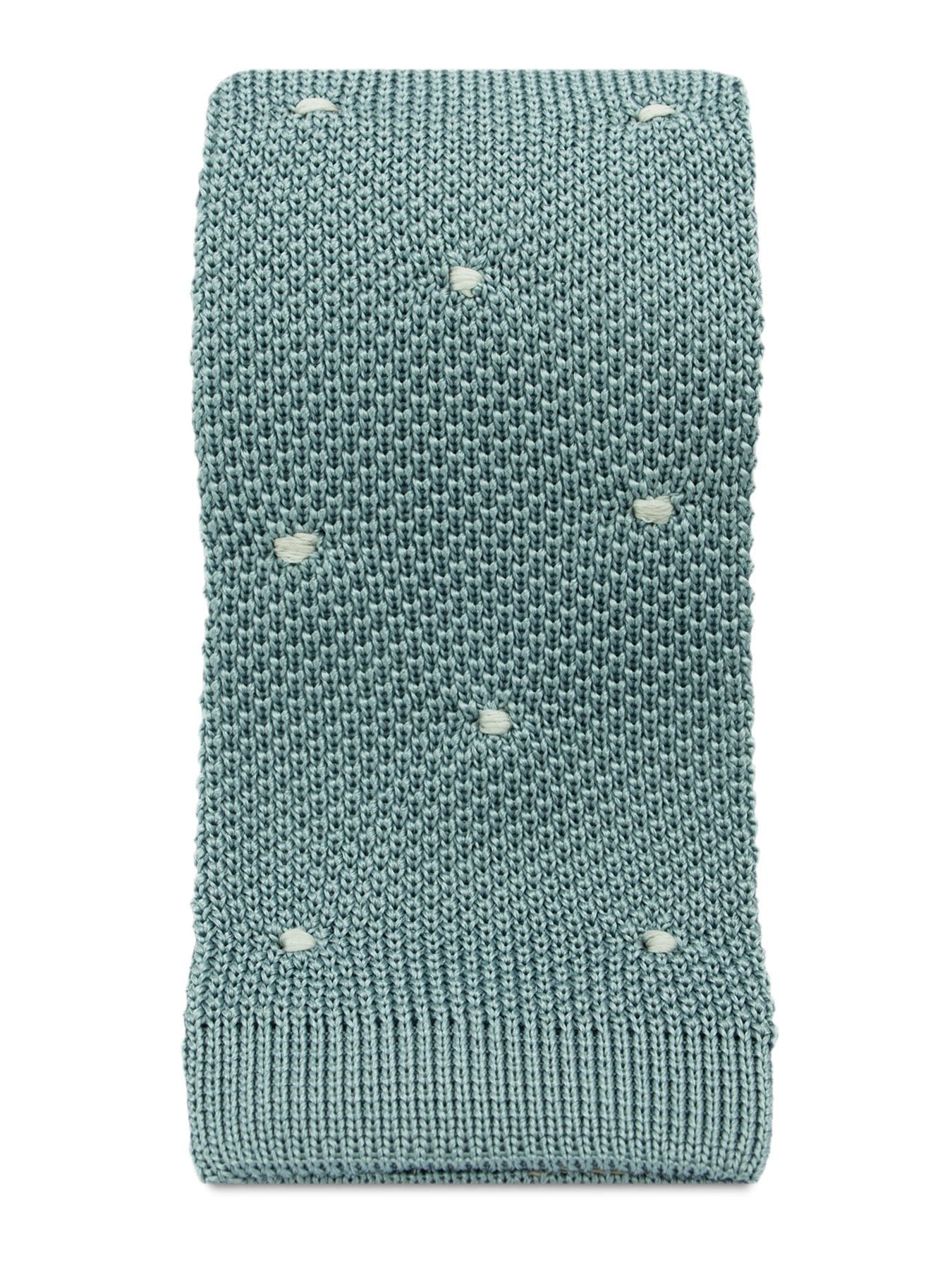 Dusky Blue Knitted Silk Tie with White Spots