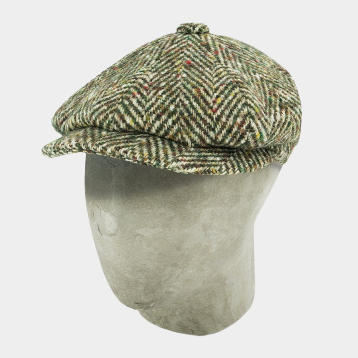 Green & Brown Herringbone Wool Gatsby Cap
