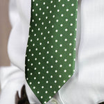 Green Printed Silk Tie with White Medium Spots