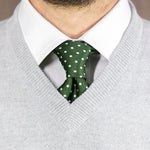 Green Printed Silk Tie with White Medium Spots