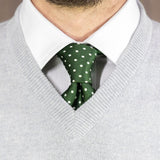 Green Printed Silk Tie with White Medium Spots
