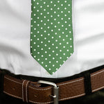 Green Printed Silk Tie with White Medium Spots