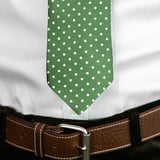 Green Printed Silk Tie with White Medium Spots